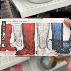 Home Essentials Shot Glasses Cowboy Boot Western .75 Oz Red White Blue Boot 6 Pc